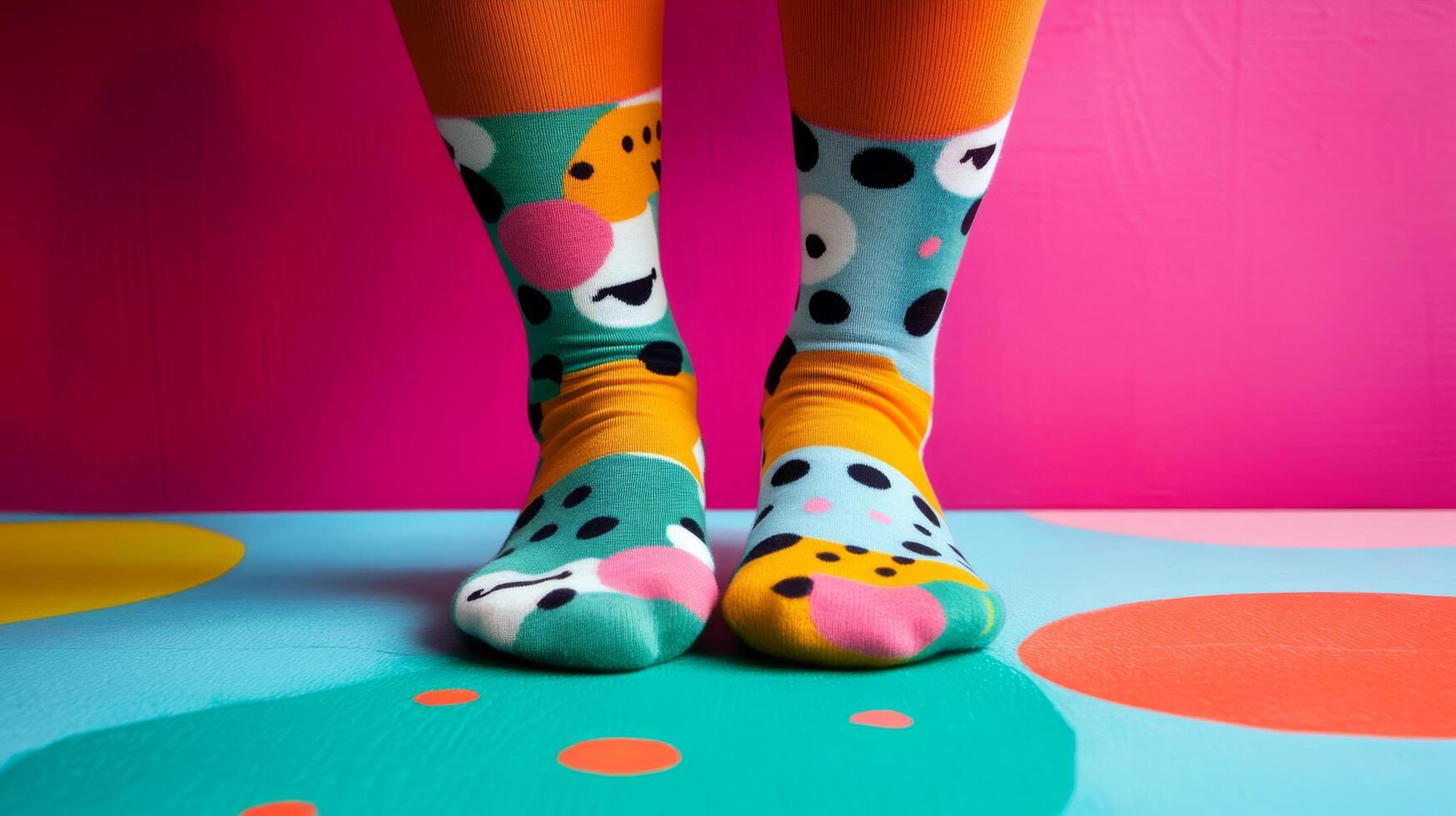 A person wearing colorful socks with polka dots photo