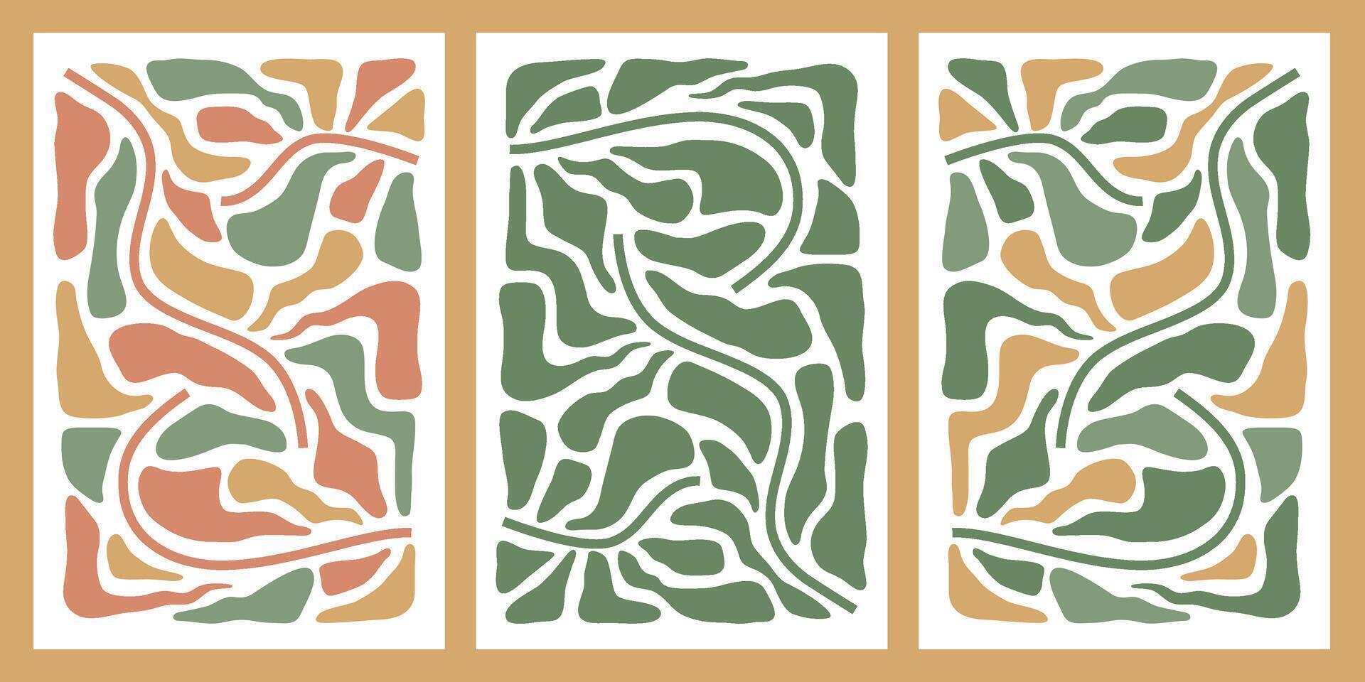 Matisse arts. Set of Abstract floral posters. Trendy hand drawn nature leaves in pastel colours. Modern botanical design. Groovy backgrounds. illustration vector