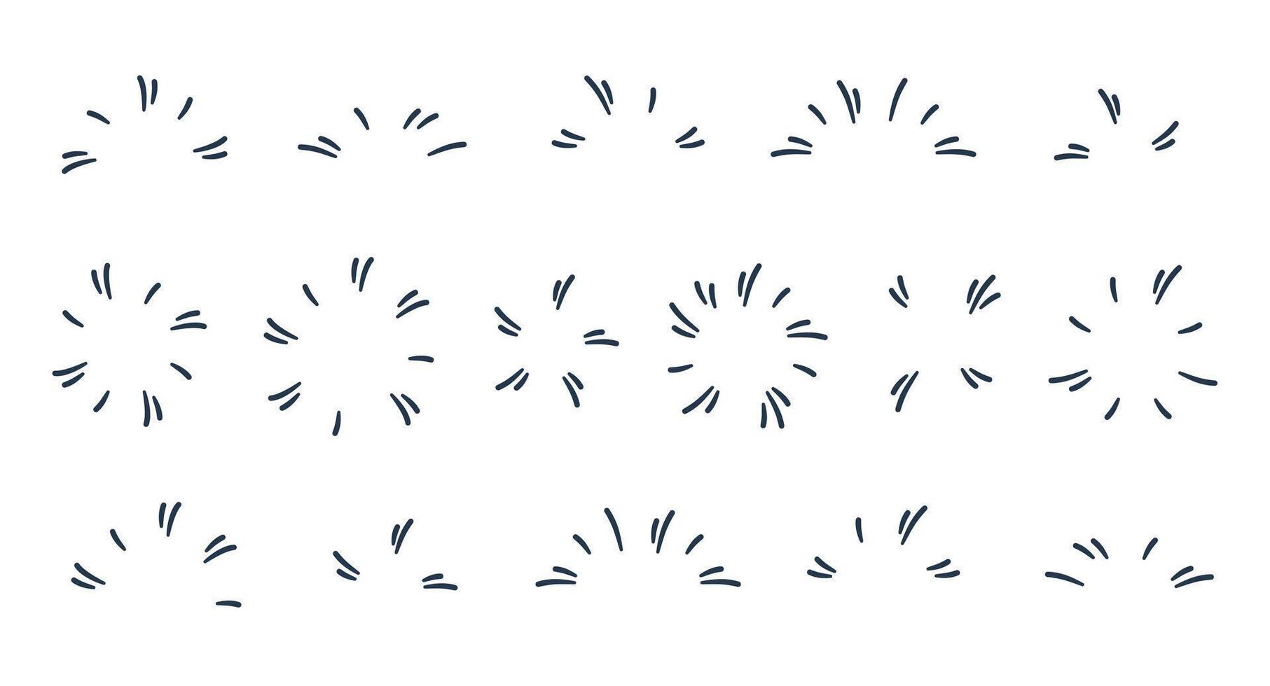 Hand drawn doodle sparkle element, stars. Sunburst icon set. Half Circles and circle burst of sun. Starburst symbols, explosion effects, bright firework. Shiny flashes, glowing light effect. vector