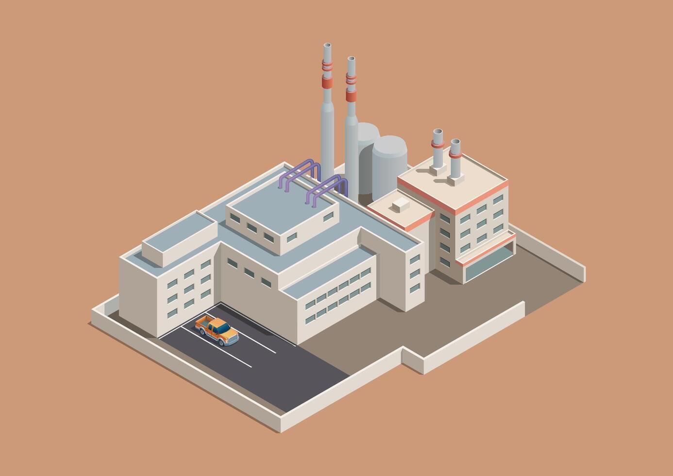 Isometric industrial building with chimney vector
