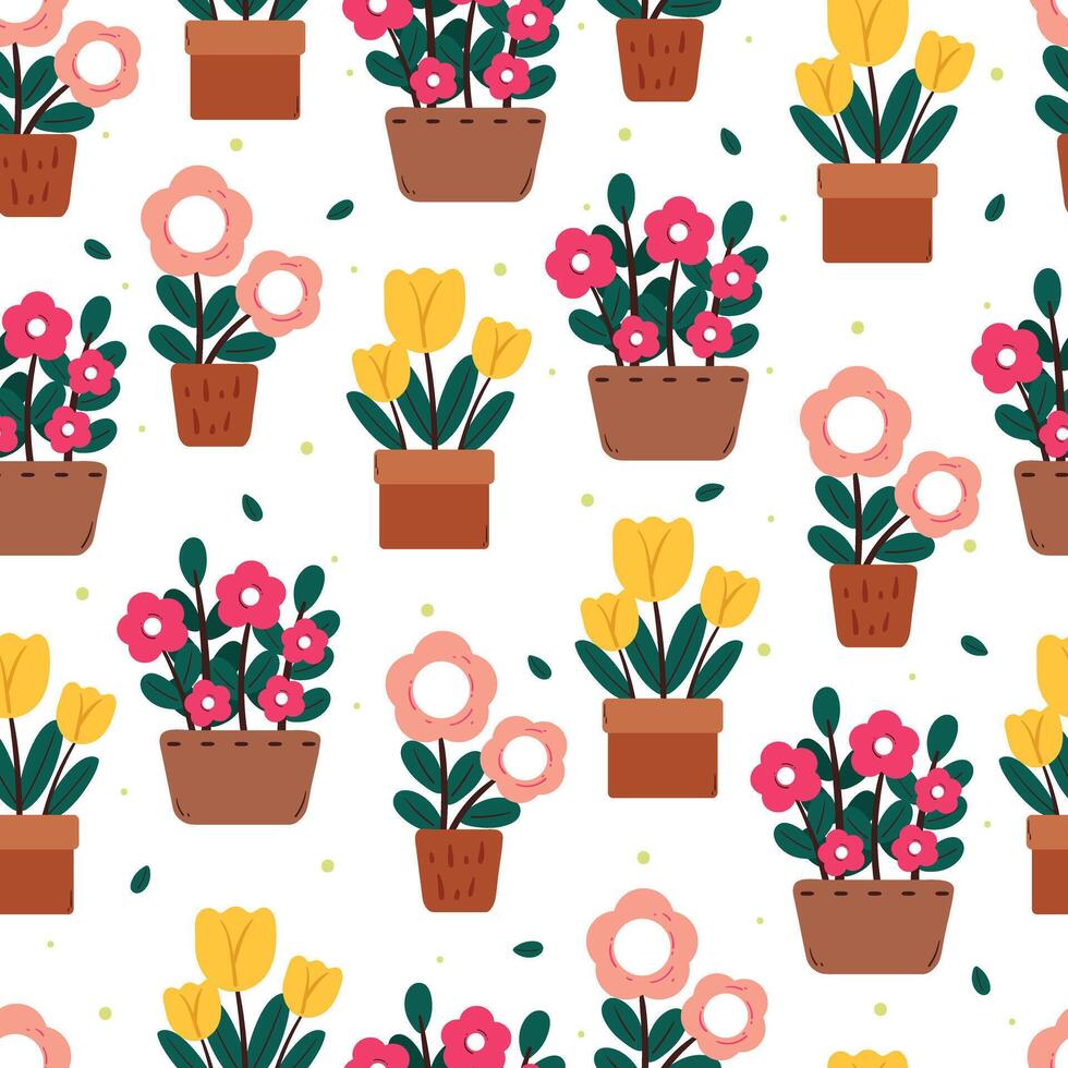 seamless pattern cartoon flower pot and leaves. cute botanical wallpaper and pattern for gift wrap paper vector