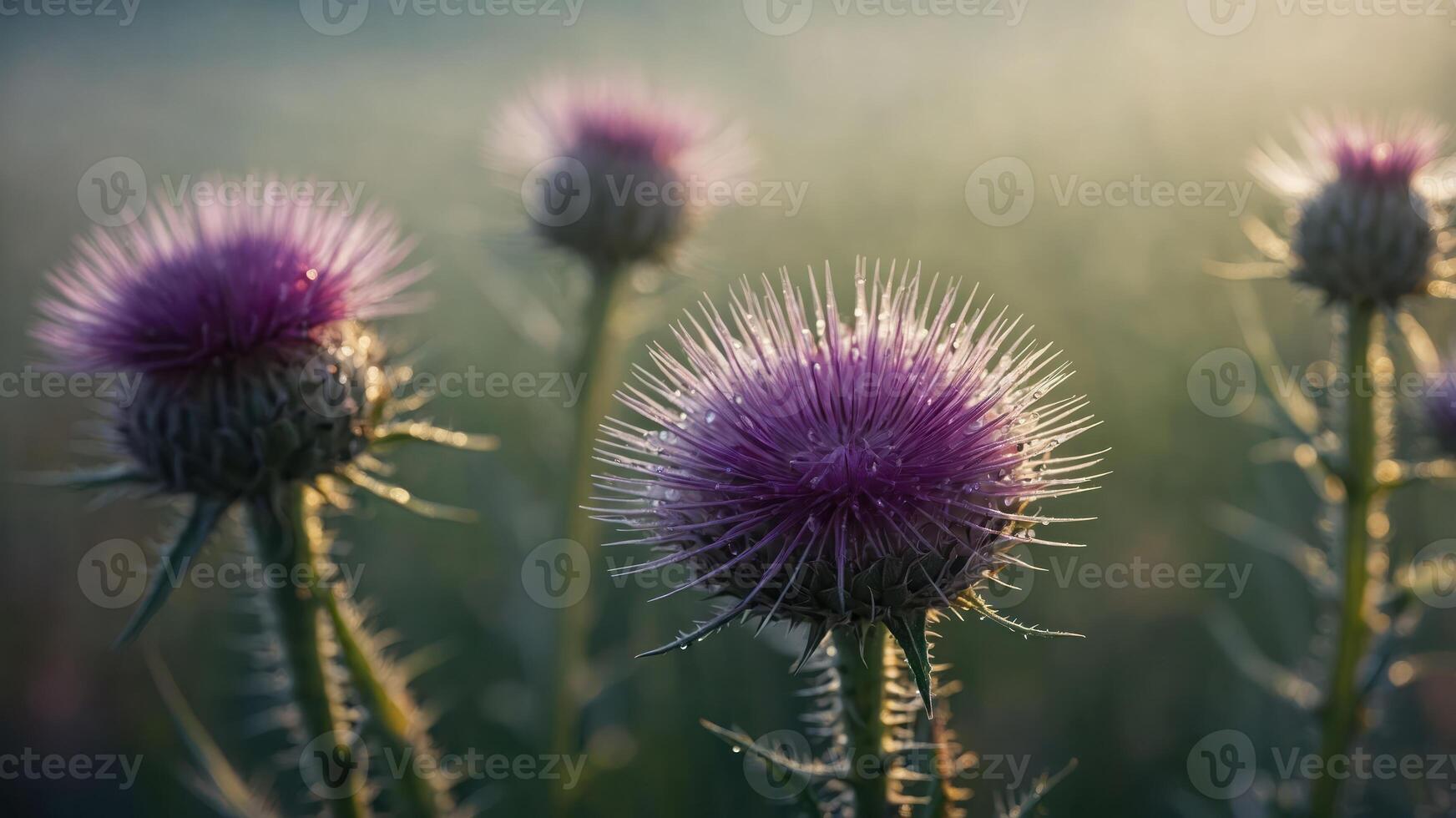 Close-up of thistle flowers with a soft, blurred background in natural light. photo