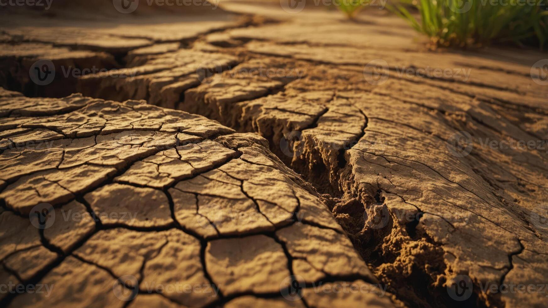A close-up of cracked earth, illustrating drought and environmental change. photo