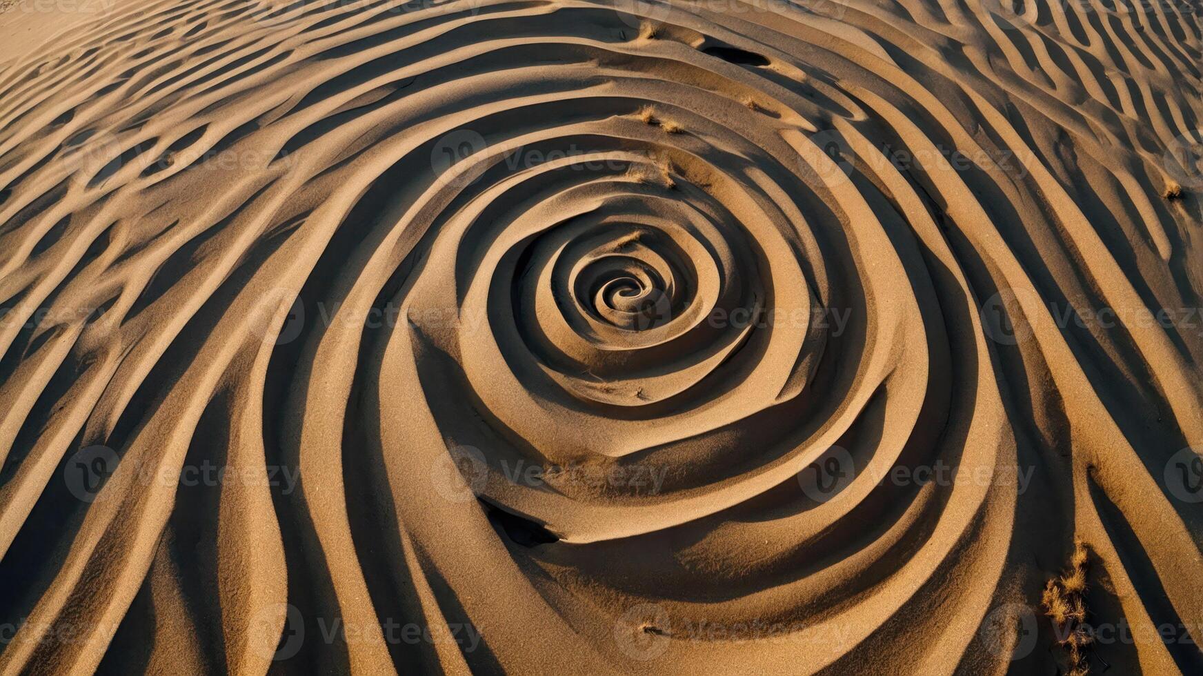 A close-up view of swirling patterns in sand, showcasing natural artistry and textures. photo