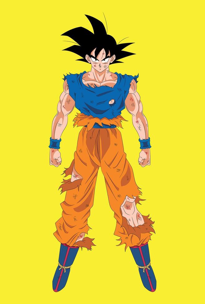 Battle Worn Goku Full Color Illustration of a Saiyan Warrior vector