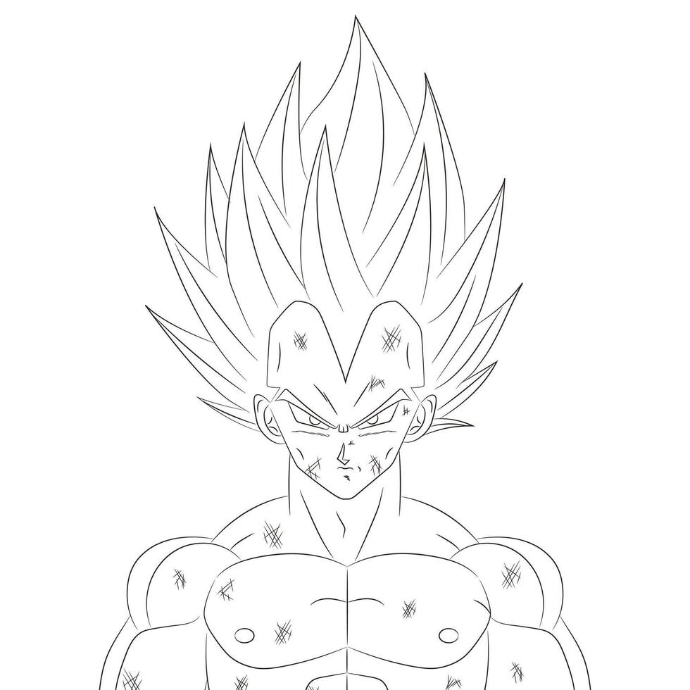 Vegeta SSJ combat damage single stroke ready to paint vector
