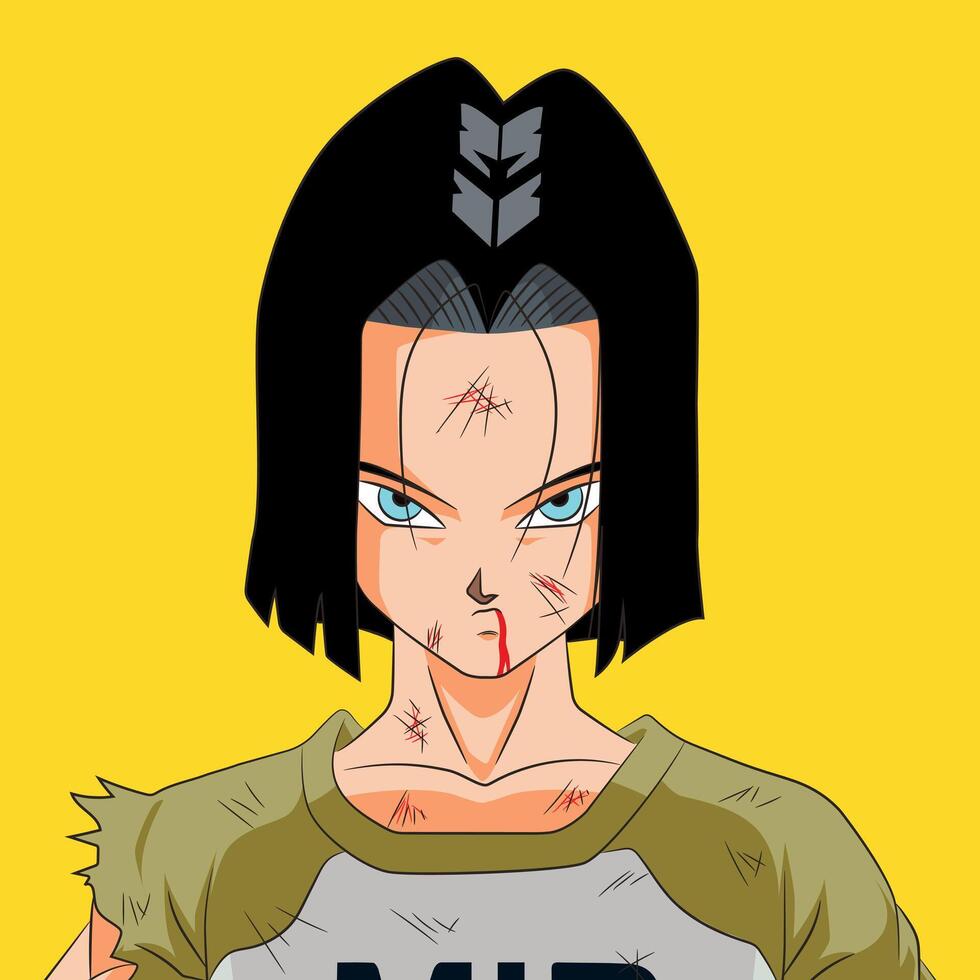 Android 17 illustration with a battle worn look Dragon Ball vector