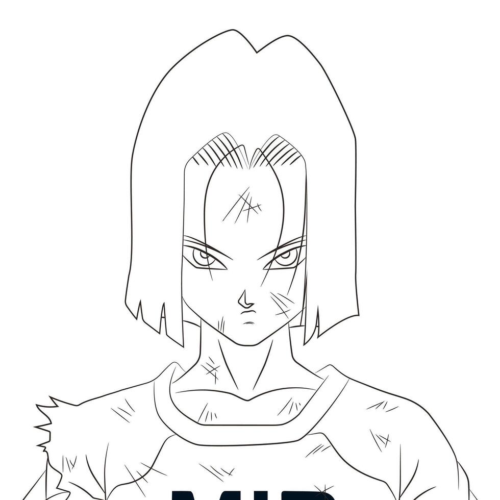 Line art illustration of Android 17 Dragon Ball vector