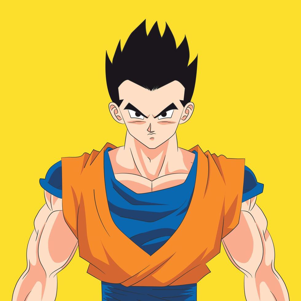 2D illustration of adult Gohan in full color vector