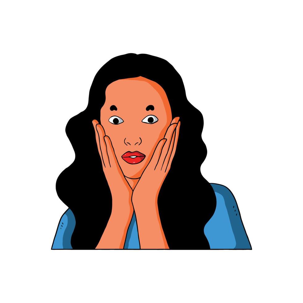 a young woman is shocked with bulging eyes vector