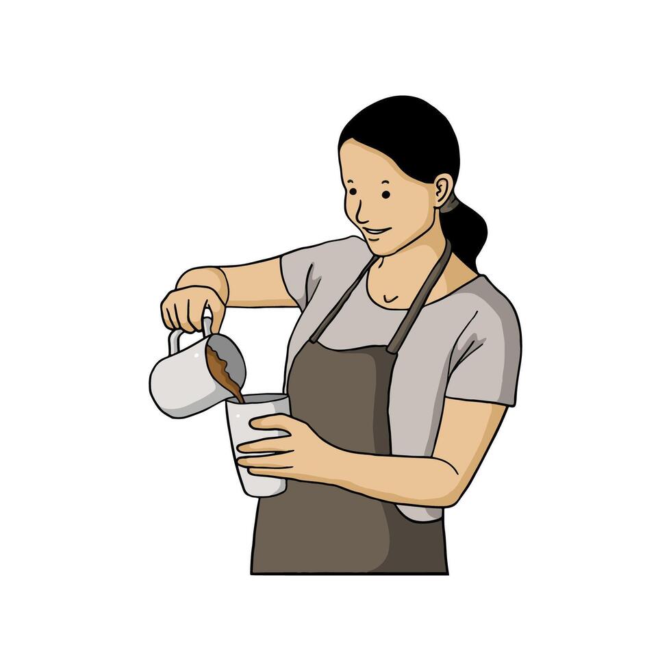 a female barista is serving her coffee concoction vector