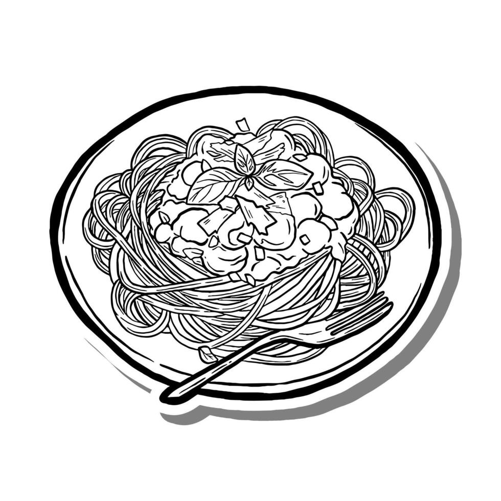 Hand Drawn Spaghetti Outline. Illustration about Food. vector