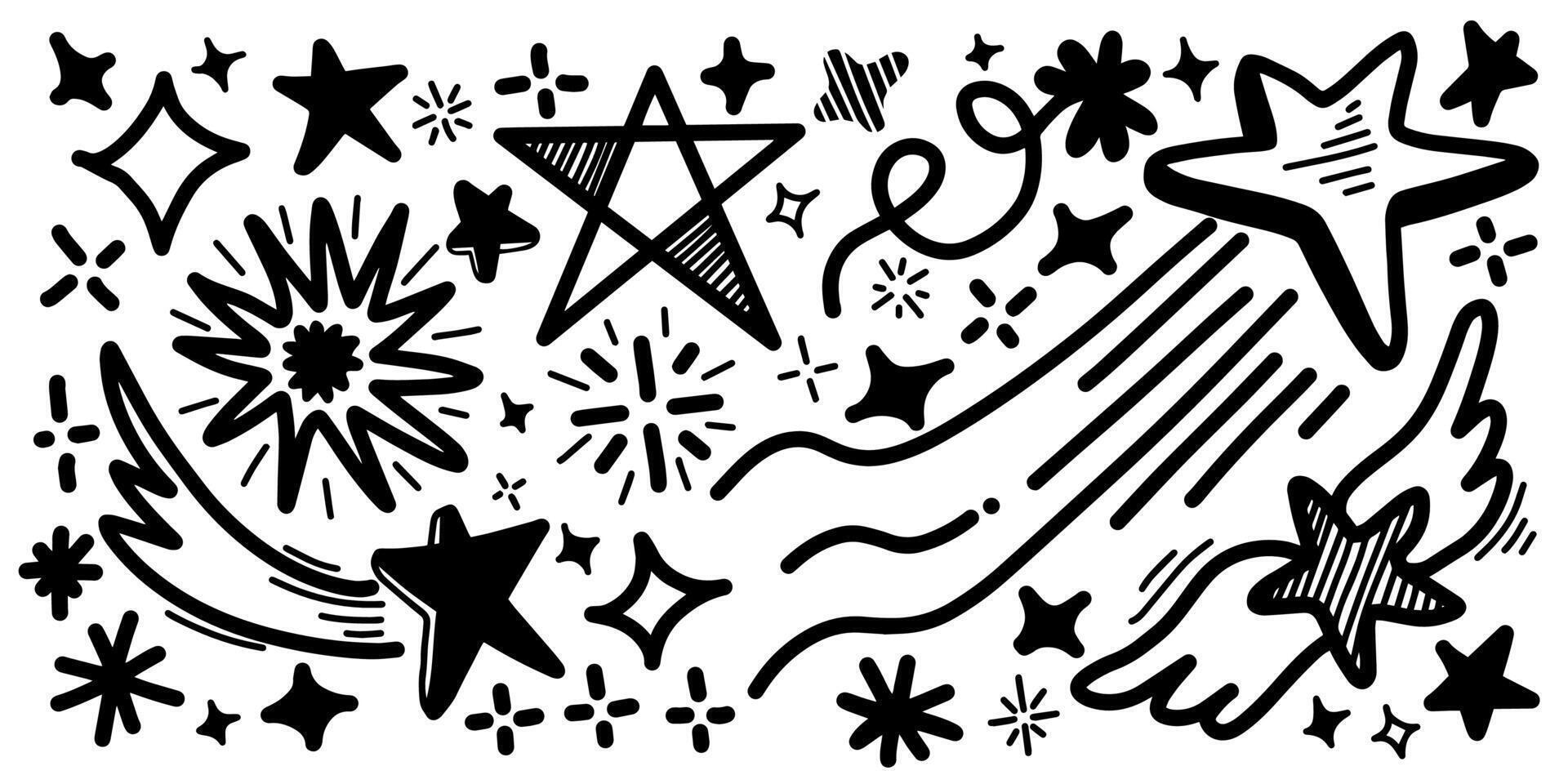 Set of hand drawn stars. Doodle star illustrations. EPS 10. vector