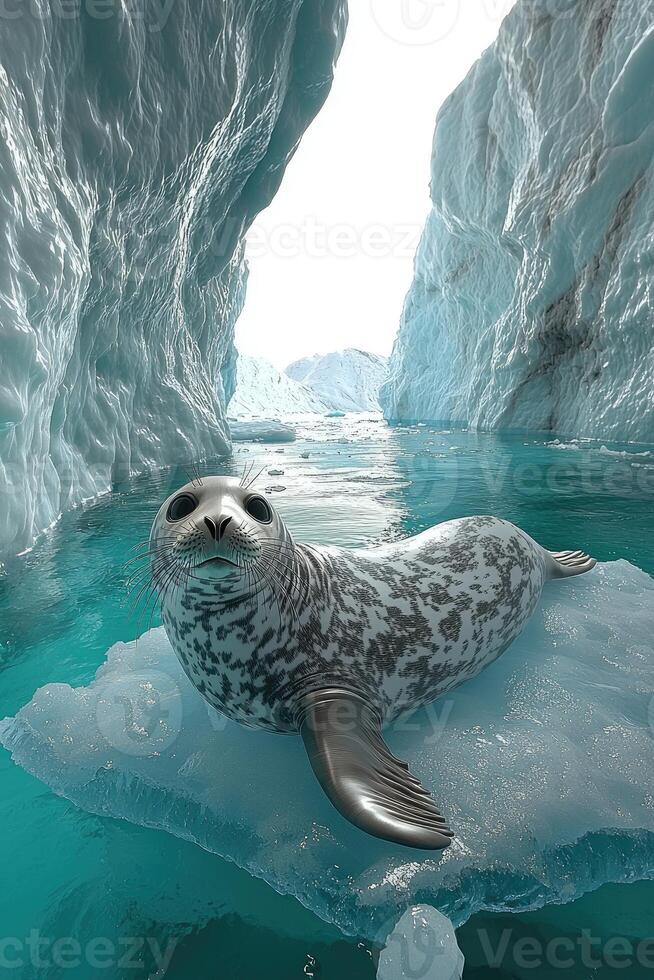 Leopard Seal Resting On Ice In Antarctic Waters photo