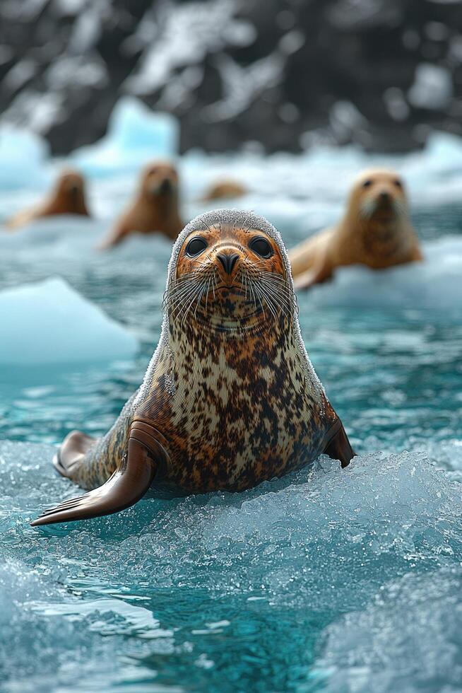 Leopard Seal Pup Among Ice Floes In Arctic Waters photo