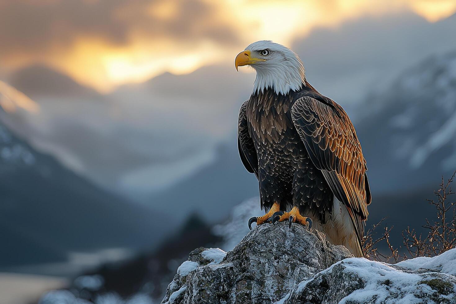 Majestic Bald Eagle at Sunset Mountaintop photo