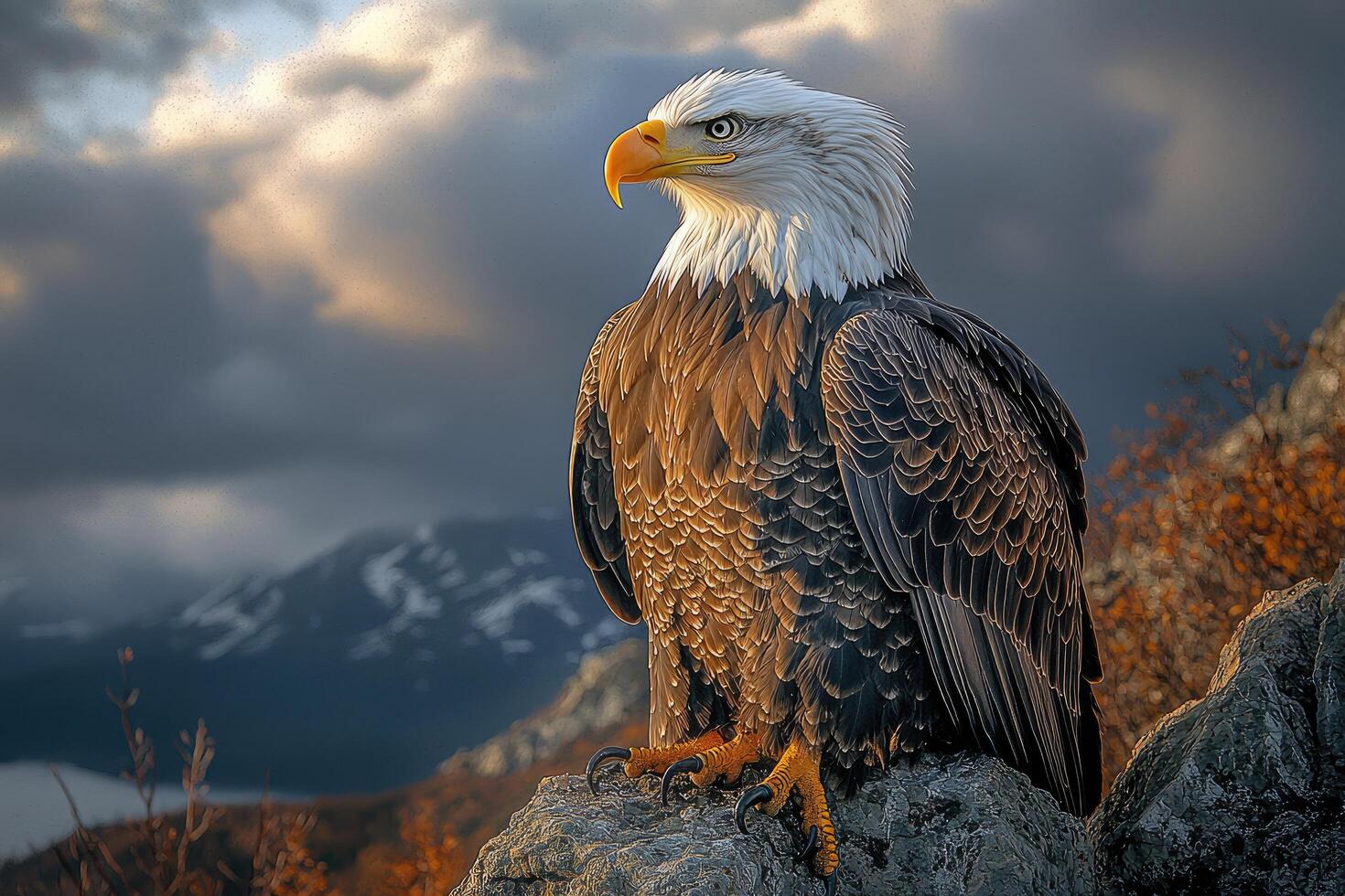 Majestic Bald Eagle Perched on a Rocky Mountain Peak photo
