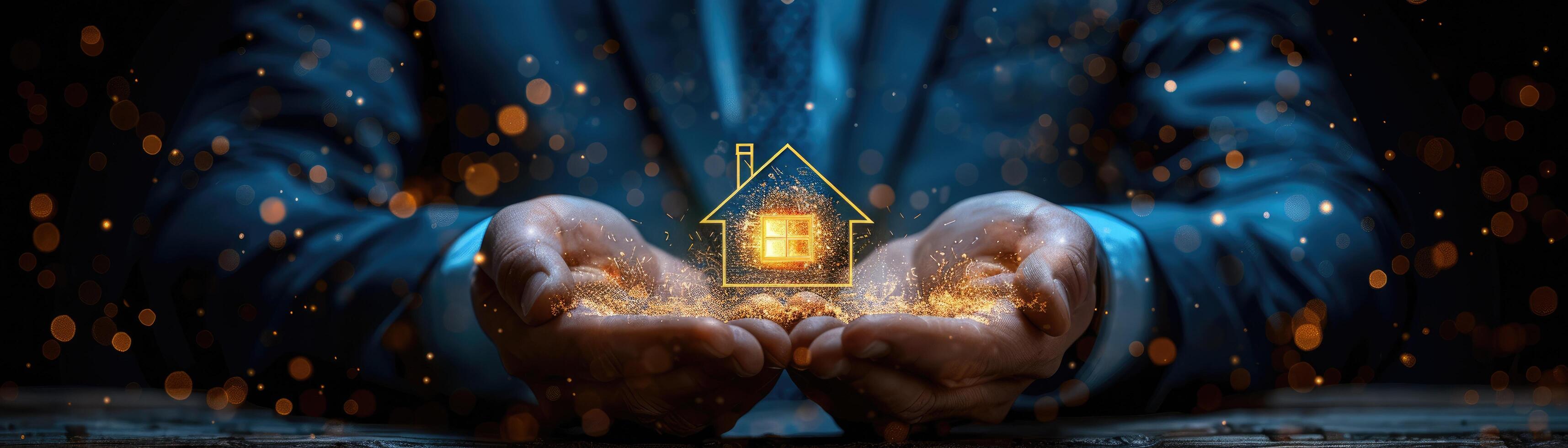 Hands Gently Holding A Sparkling House Icon photo