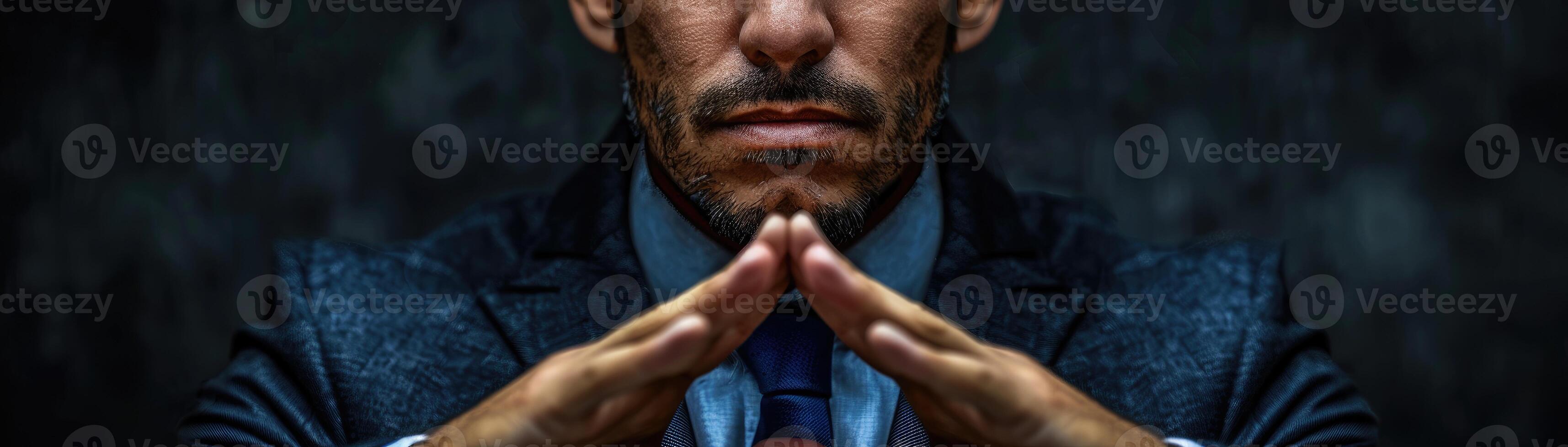 Man in Suit Meditating Hands Together Calm photo