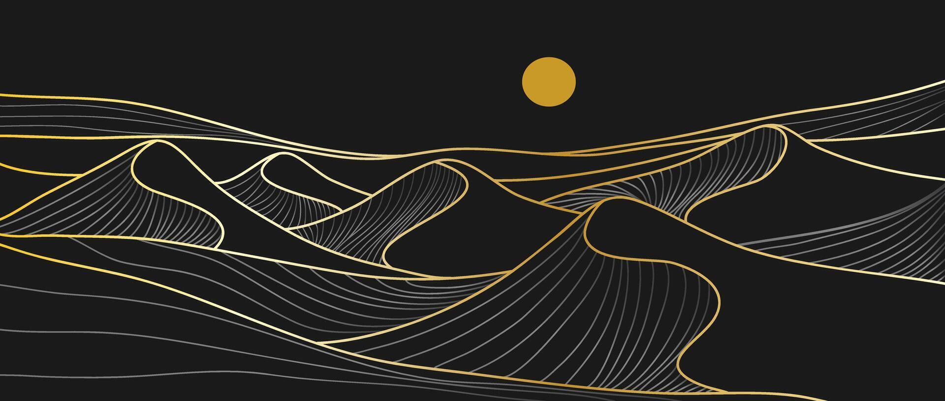 Mountain desert illustration with line art print. Abstract contemporary aesthetic background landscape. use for Template, print art, poster, cover, banner vector