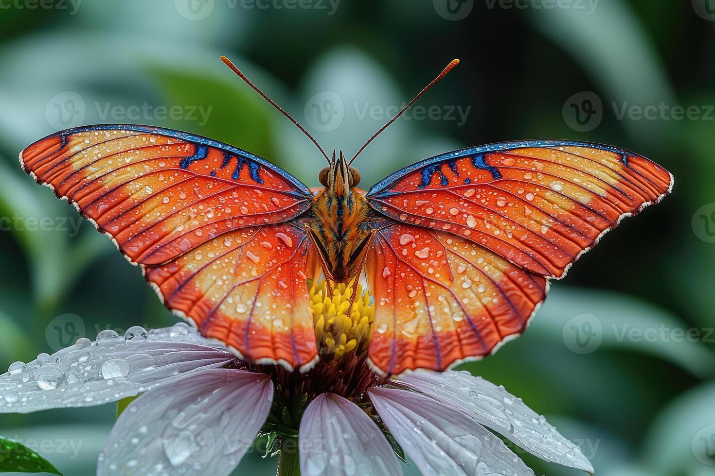 Dew Kissed Butterfly on Flower Petal photo