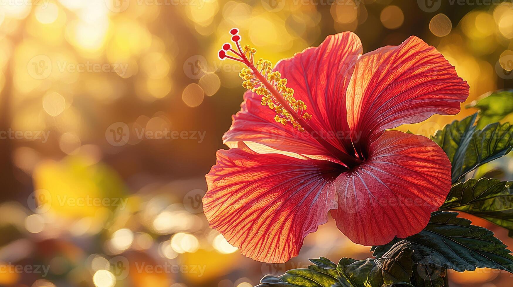 Vibrant Red Hibiscus Flower Blooms in Tropical Setting