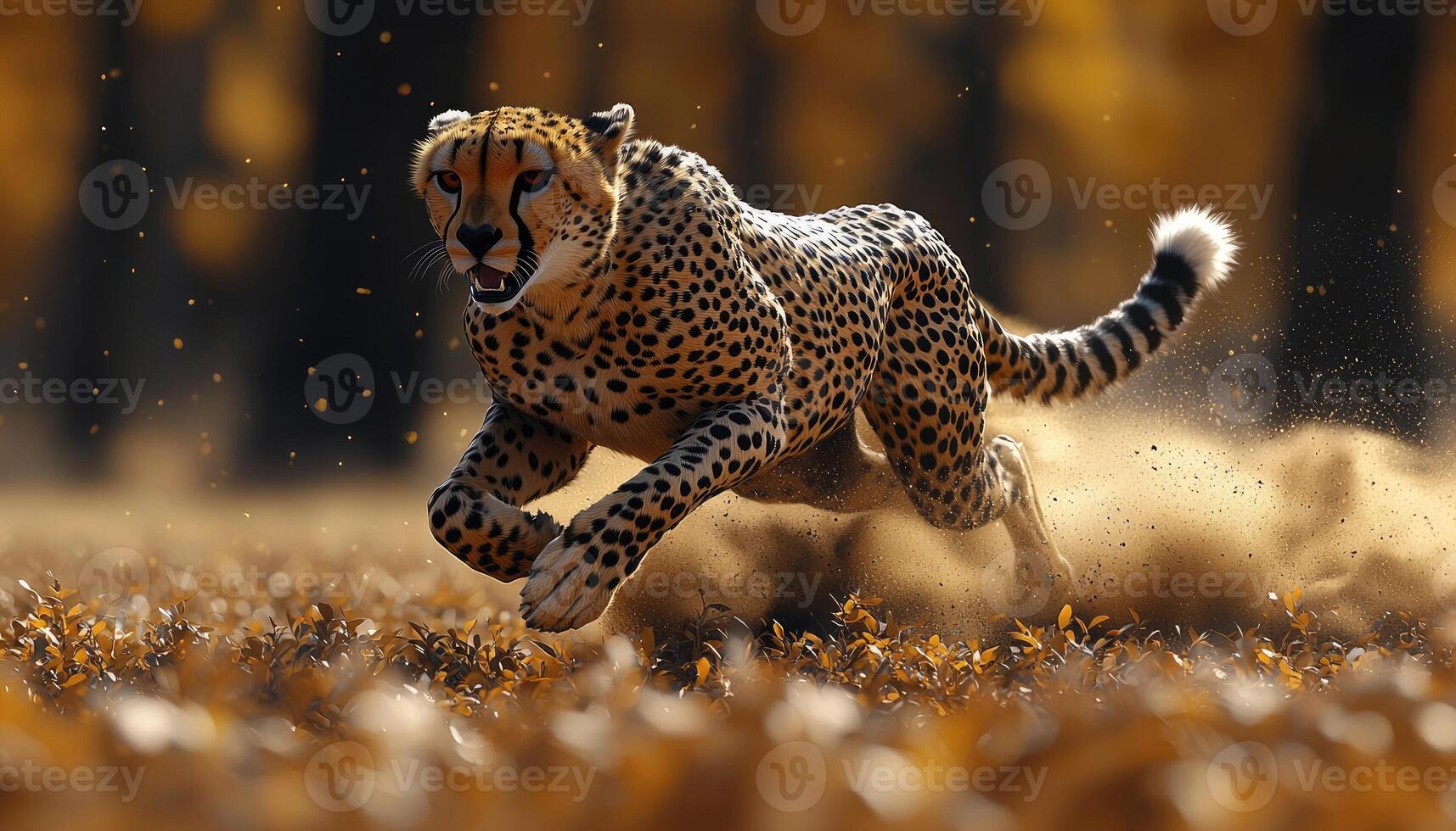 Cheetah Running Through Autumnal Grassland photo