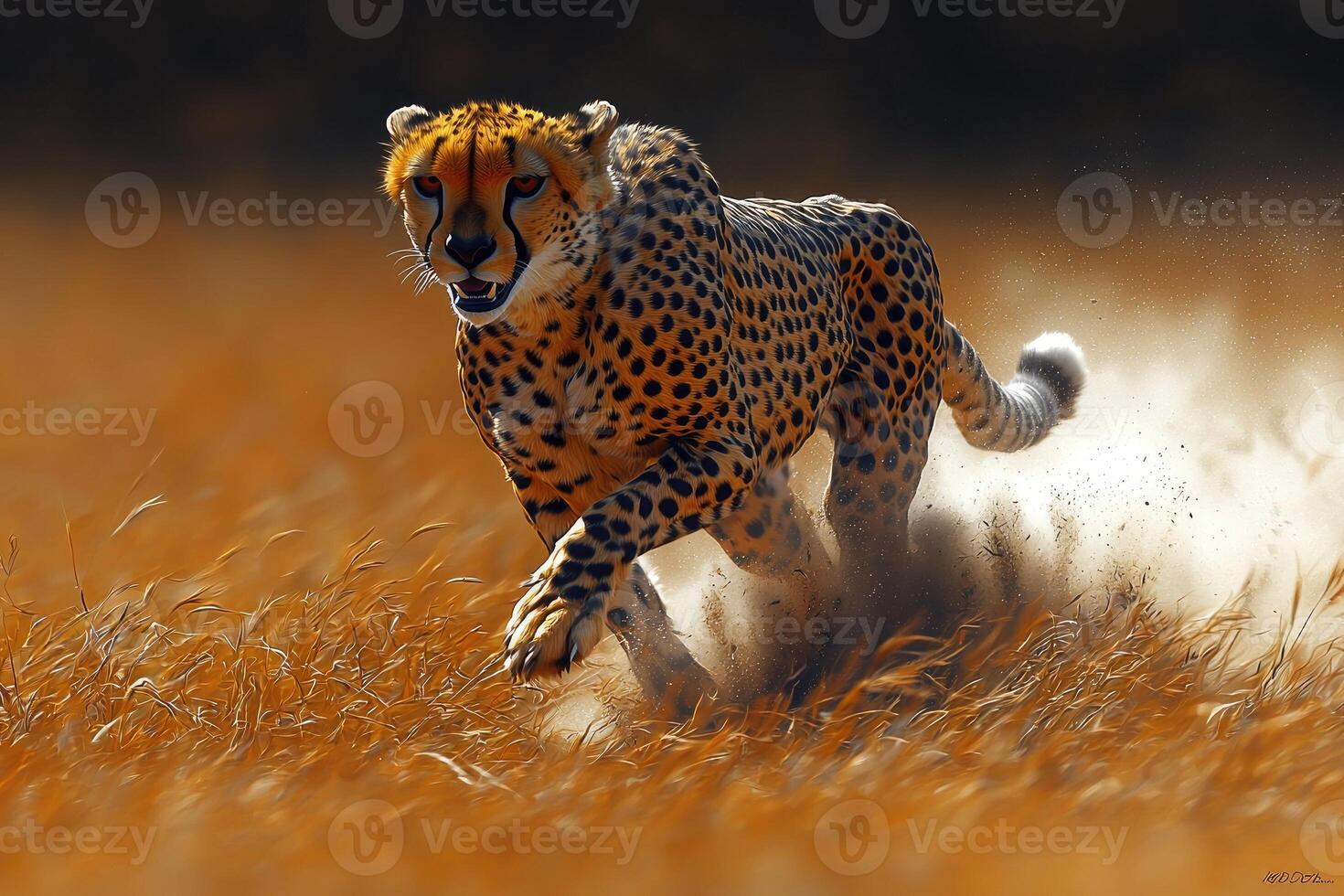 Cheetah Running Through Golden Grassland Swiftly photo