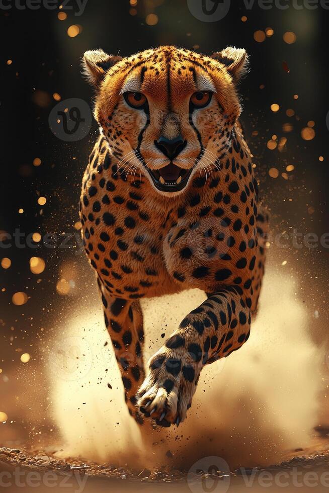 Cheetah Running Through Dust and Light photo