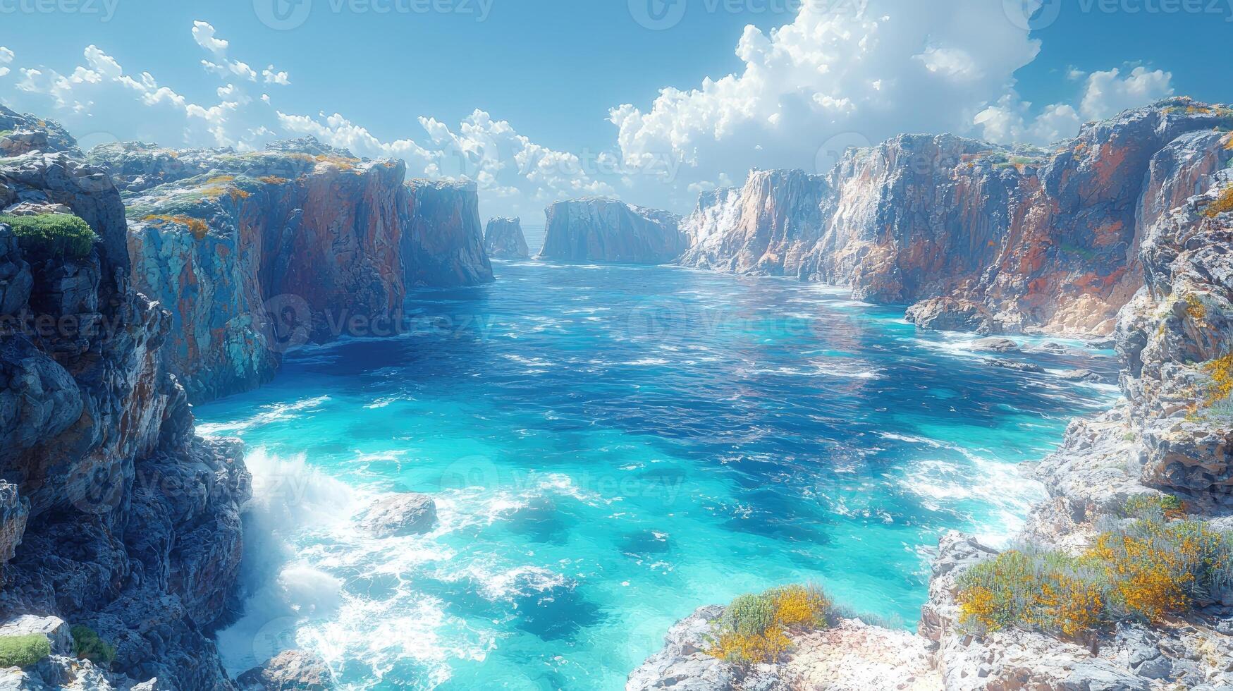 Turquoise Waters Surrounding Dramatic Coastal Cliffs photo