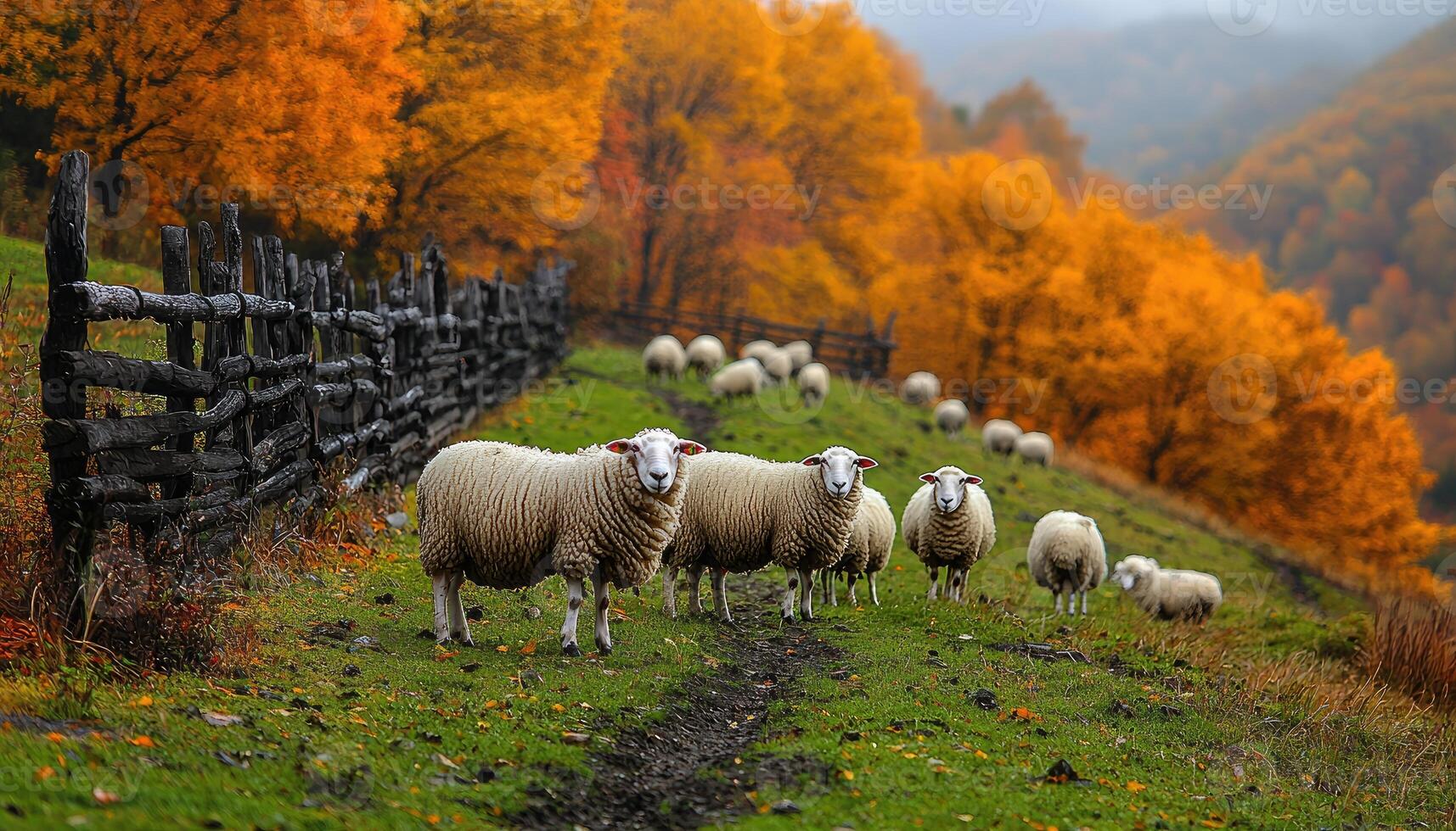 Sheep Grazing in Autumnal Landscape photo