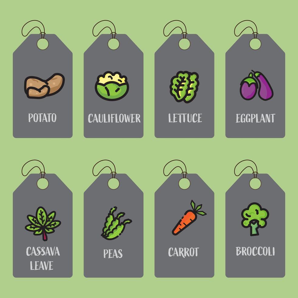 Set of tag or label templates with drawn vegetables. vector