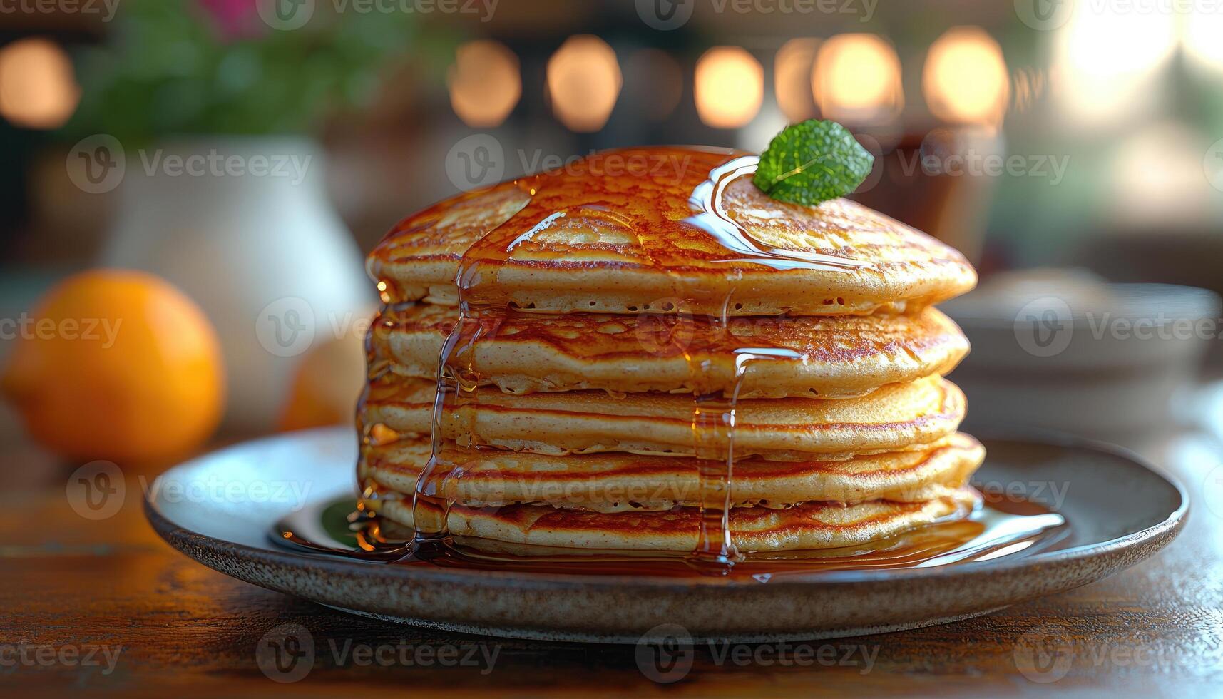 A Stack of Golden Brown Pancakes Drizzled with Syrup photo