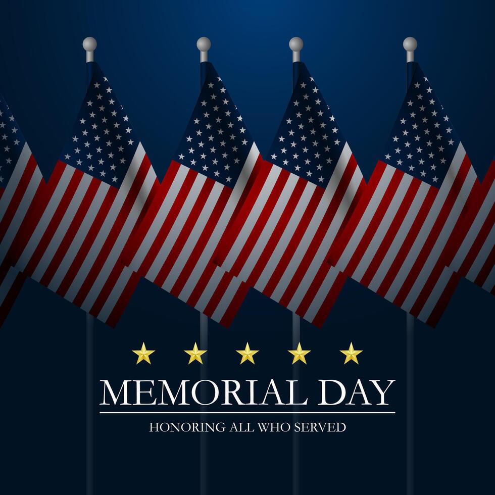 Memorial day background design with small American flags and Honoring all who served text vector