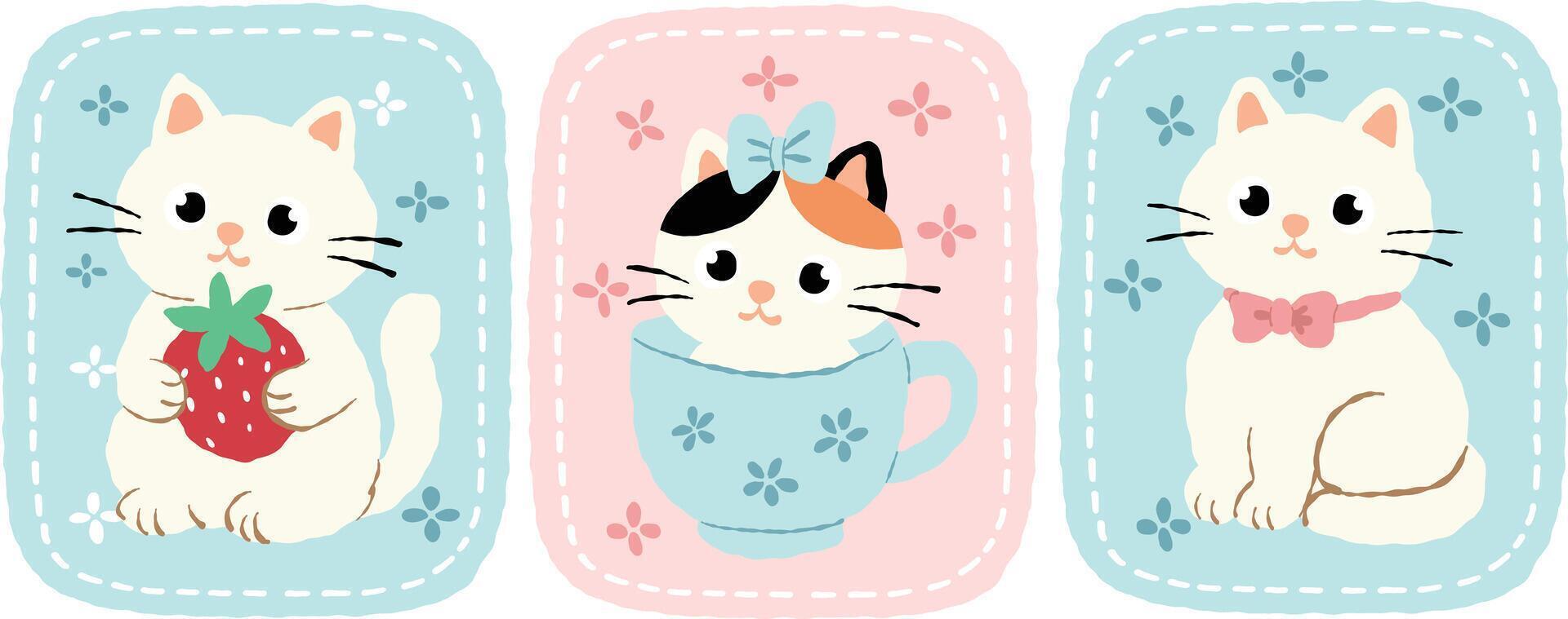 Cute Cat Illustrations with Colorful Backgrounds vector