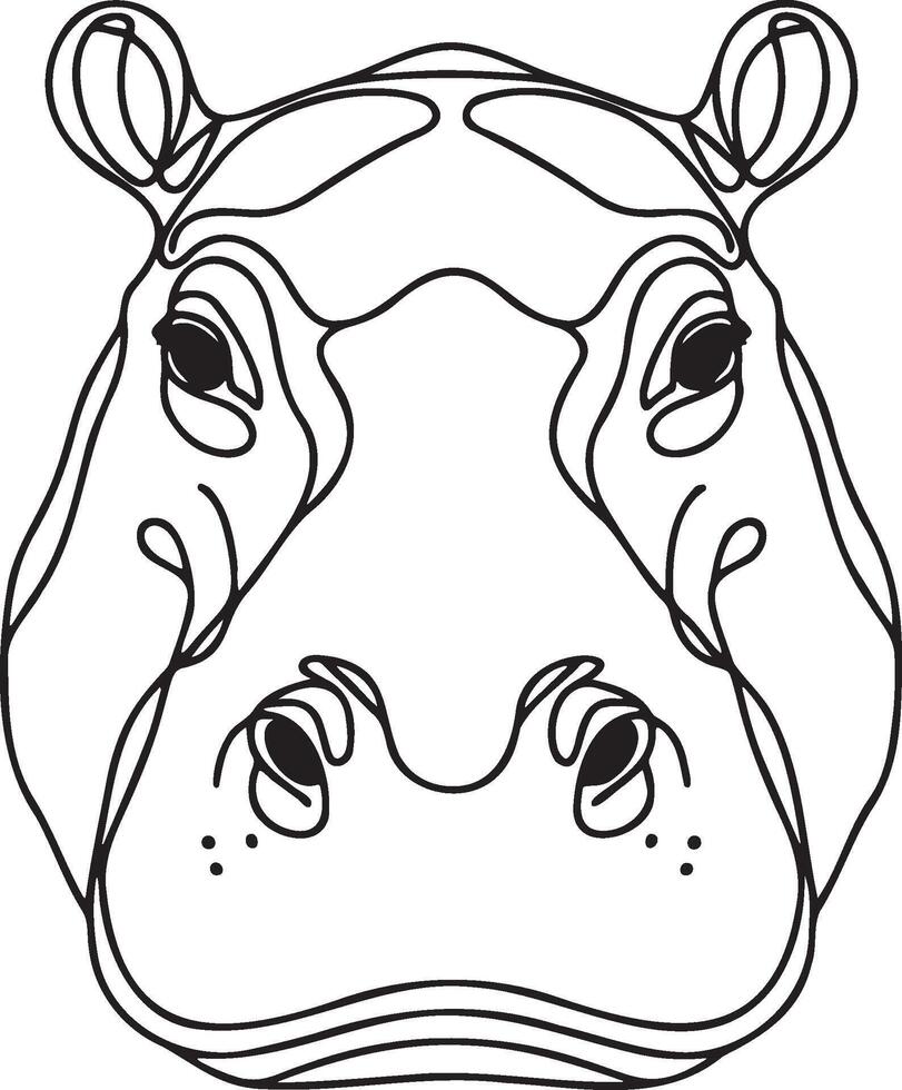 Hippo Head Line Art. vector