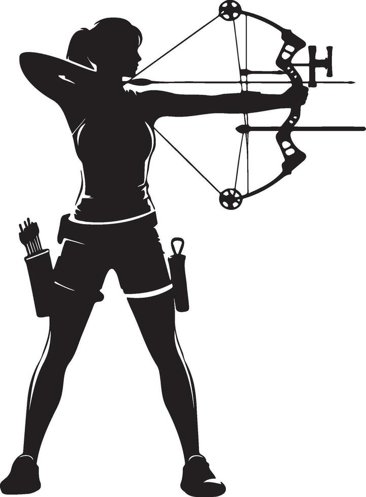 Female Archery Player Sketch Silhouette. vector