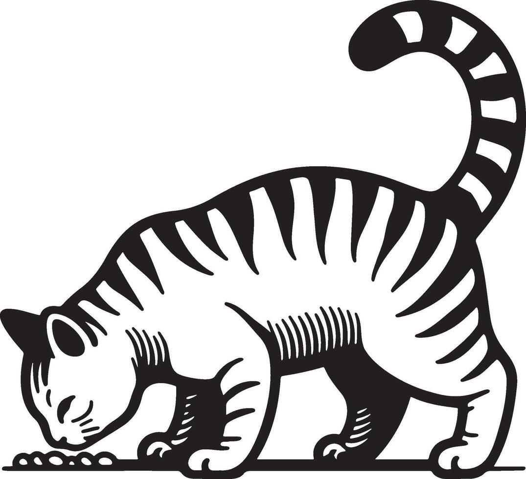 Cat Eatting Sketch Drawing. vector