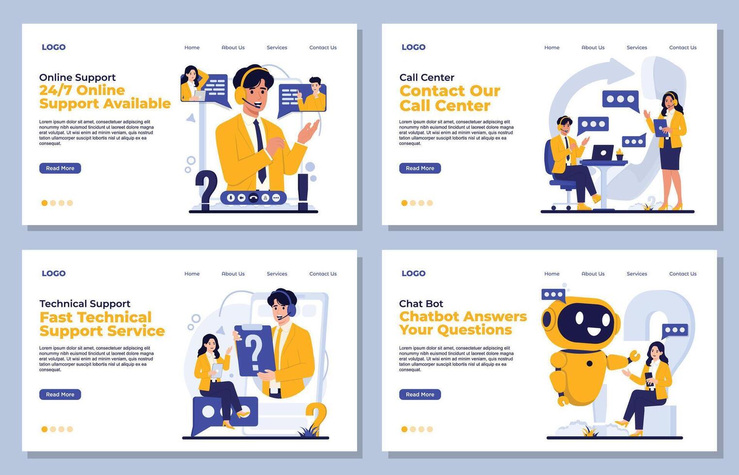 Landing page template Customer support with chatbot chat bot, call center, and technical help service in modern flat illustration vector