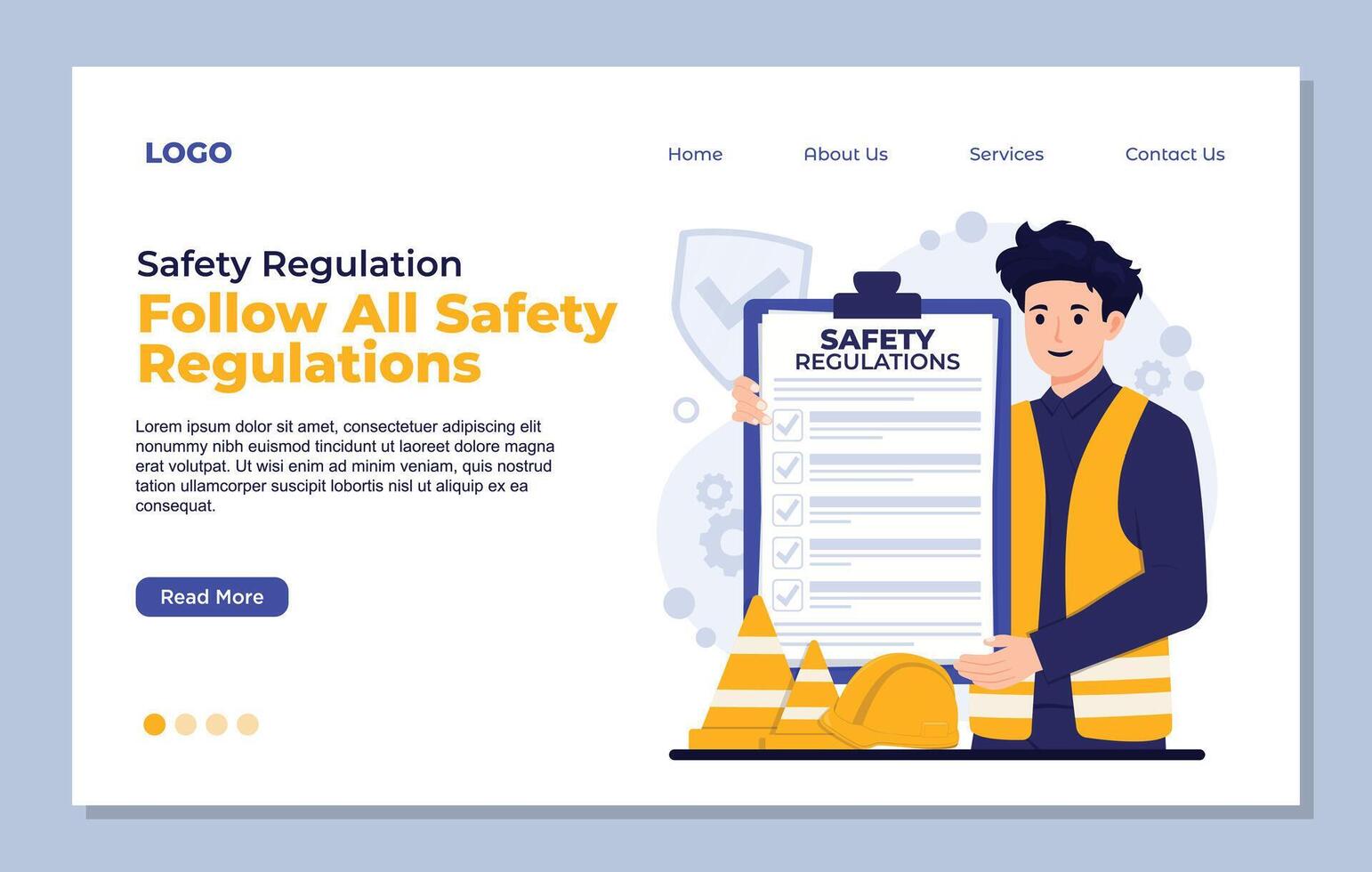 Landing page design template for website Safety regulation Occupational safety and health OSHA vector
