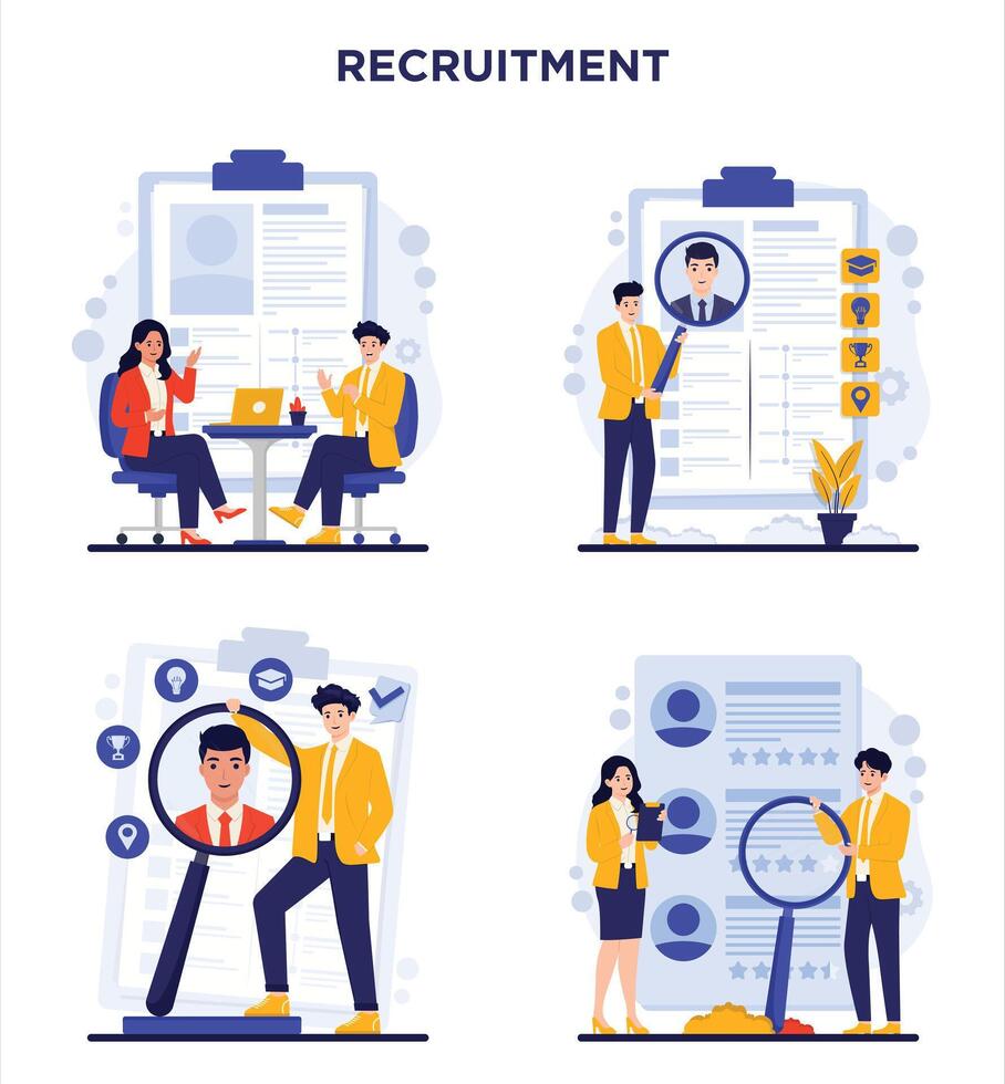 Recruitment concept set. Recruitment agency, recruitment agency, employment agency, job interview. illustration in flat style vector