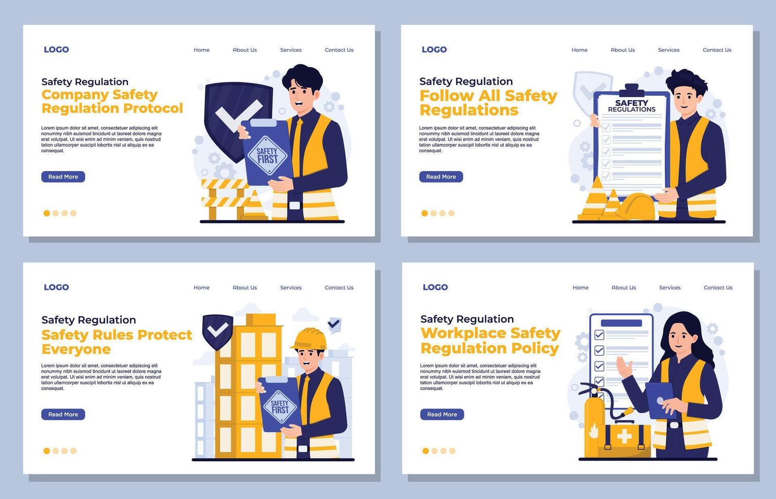construction, engineering, architecture, engineering, building. Landing page templates for website Safety regulation Occupational safety and health OSHA vector