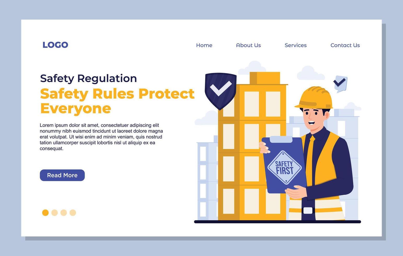Landing page design template of Safety and Construction Engineer. Safety regulation Occupational safety and health OSHA vector
