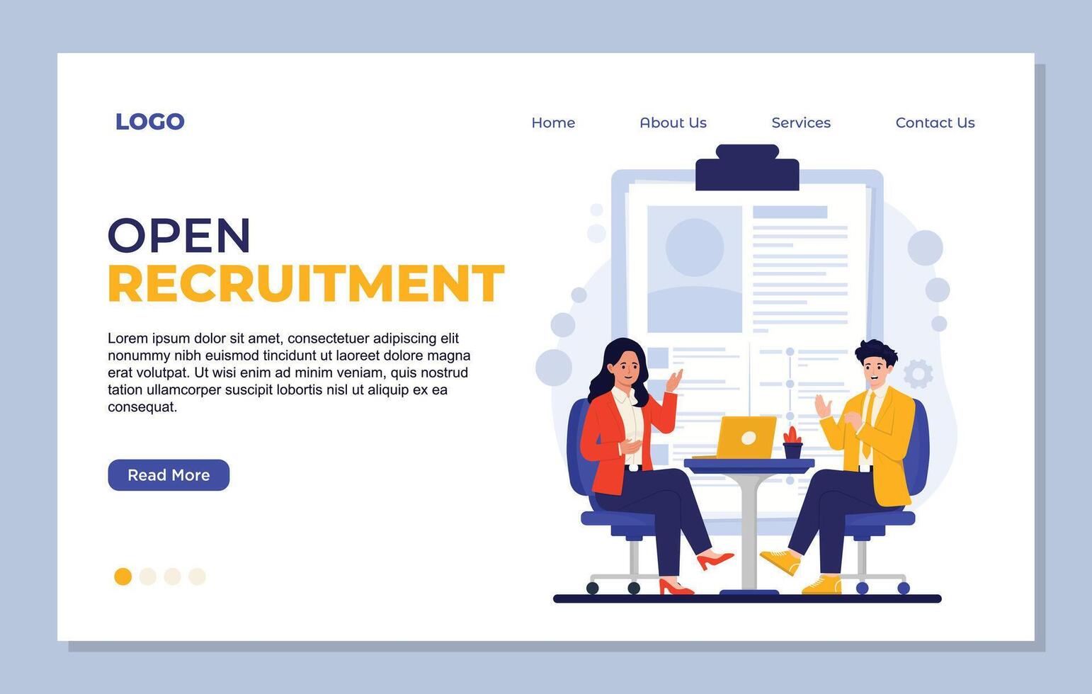 Flat design illustration concept of online recruitment, interview, job interview, hiring. Website landing page template. vector