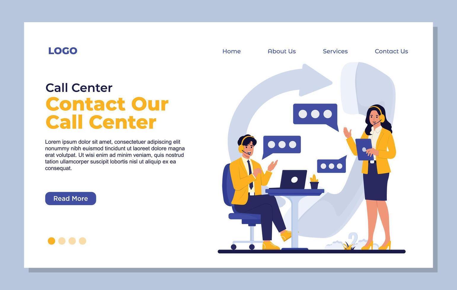 Call center, customer support flat landing page. Call center, customer support, customer service concept. vector