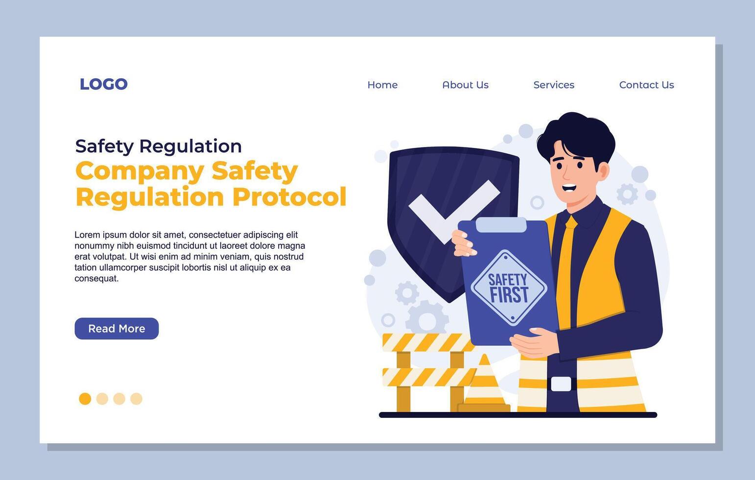 Landing page template Safety regulation Occupational safety and health OSHA in construction flat style illustration concept vector
