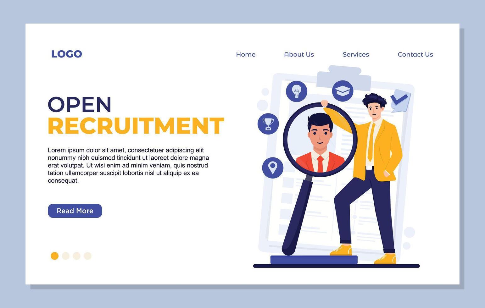 Flat design concept of online recruitment. Landing page template. illustration vector