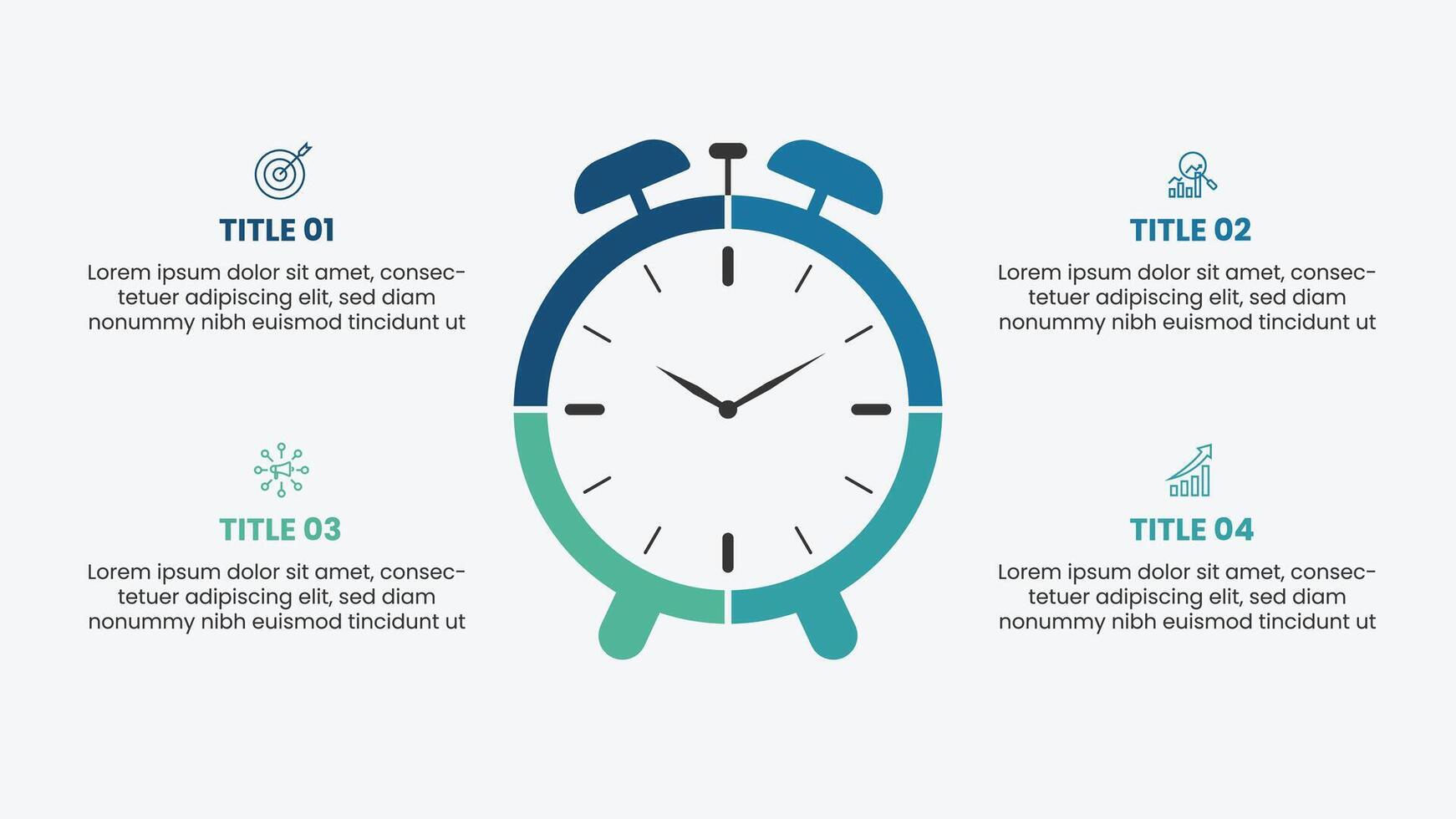 Creative infographic template with 4 options. Modern business presentation with clock illustration. vector