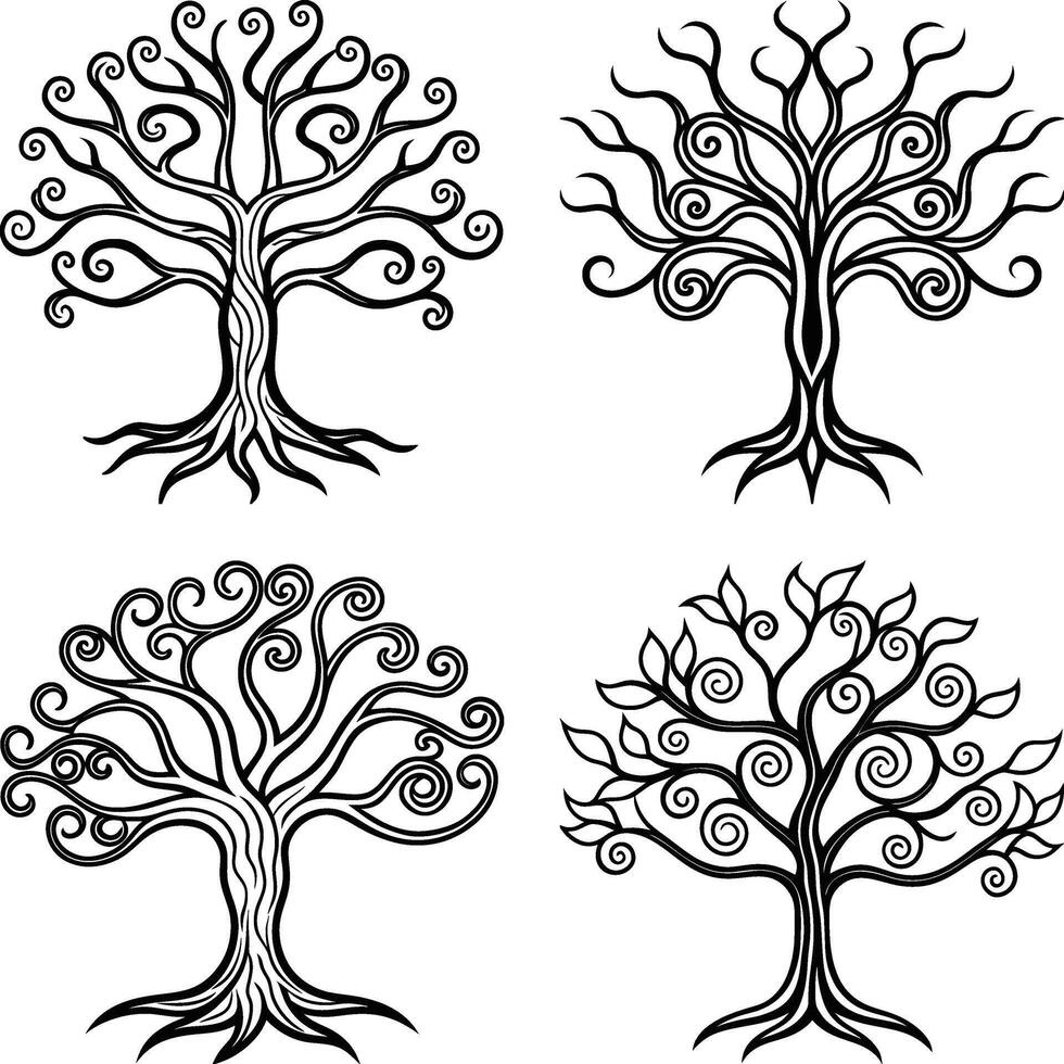 Artistic Tree Line Art Collection with Elegance vector