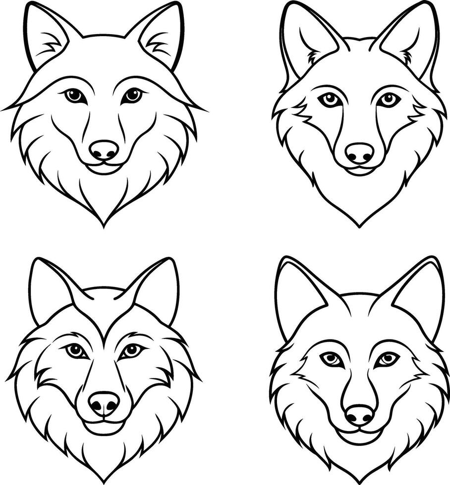 four different wolf heads vector